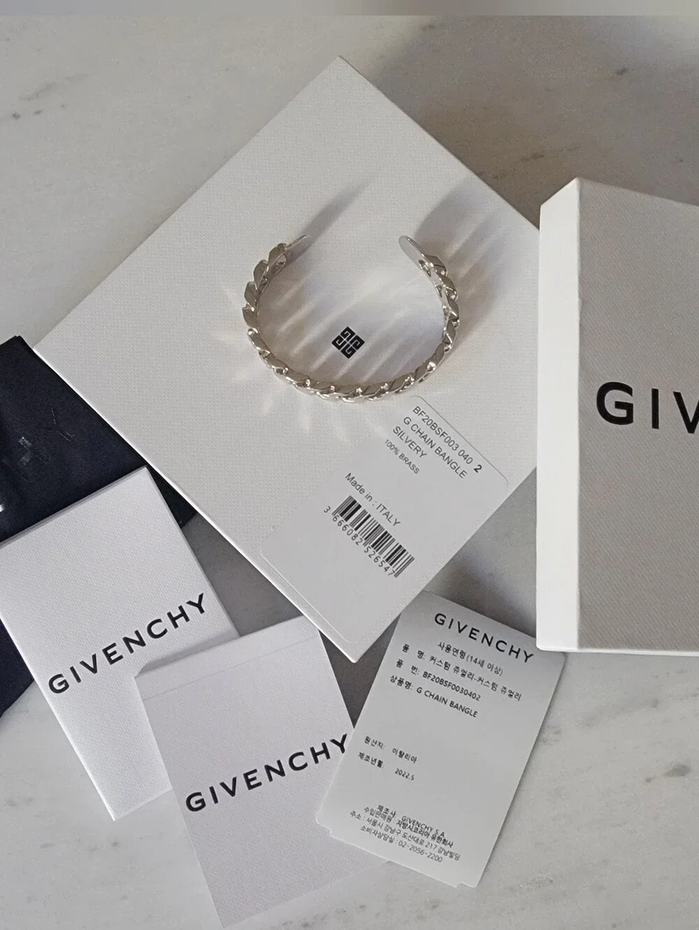 NWT Authentic Givenchy G Chain Bangle Bracelet – Silversmith Brass, Size 2